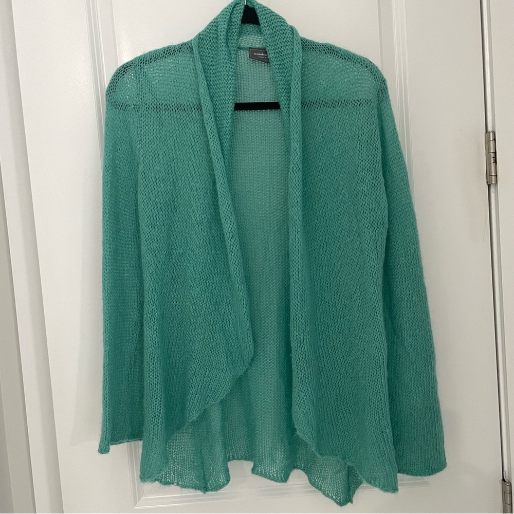 Wooden Ships Seafoam Green Lightweight Airy Open Front Cardigan Mohair Wool